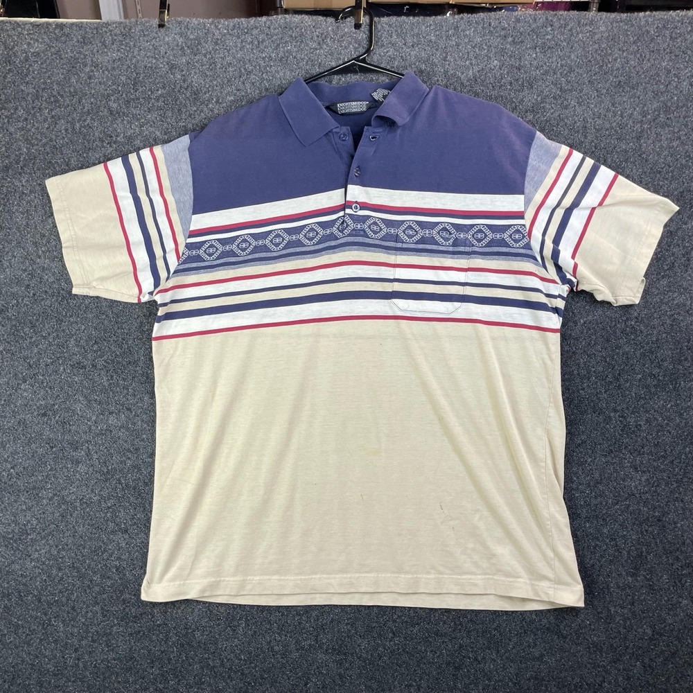 Knightsbridge Striped Geometric Pattern Polo Shirt Mens XL Tan Blue